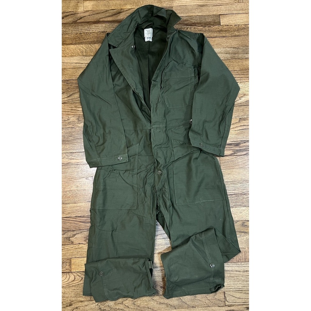 Vintage US Military OG-107 Sateen Coverall Mens Medium Green Jumpsuit Mechanic